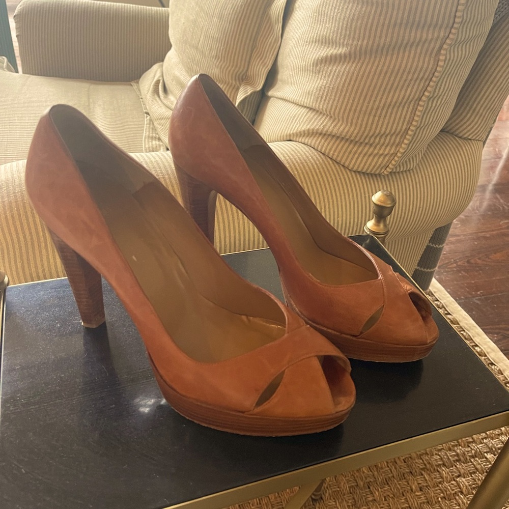 Stuart Weitzman leather platform wood heels